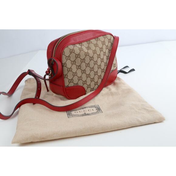 Gucci GG Red Beige Leather Canvas Bree Small Messenger Crossbody Bag Purse Italy - Picture 5 of 16